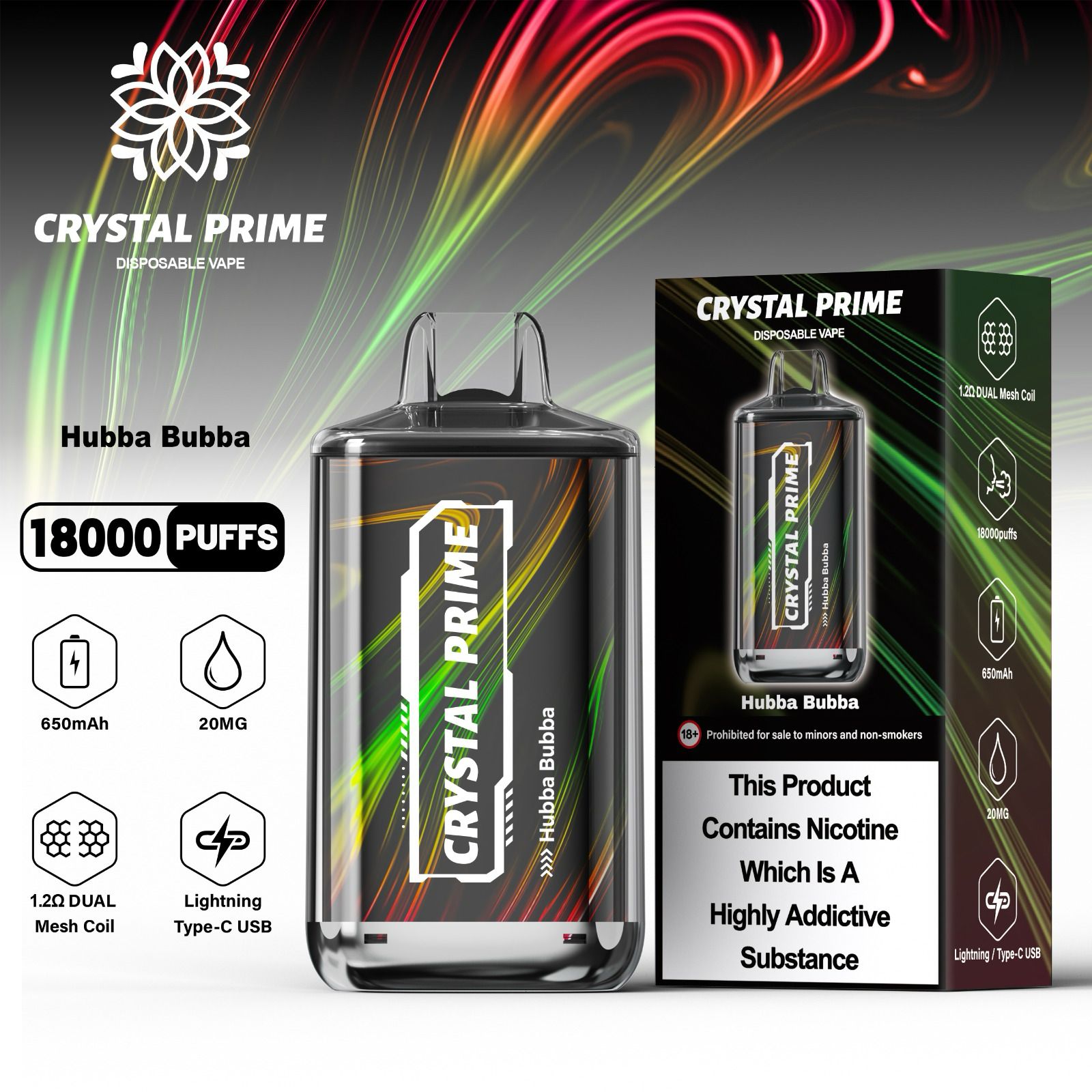 Crystal Prime Deluxe 18000 Puffs Disposable , crystal prime , crystal prime vape