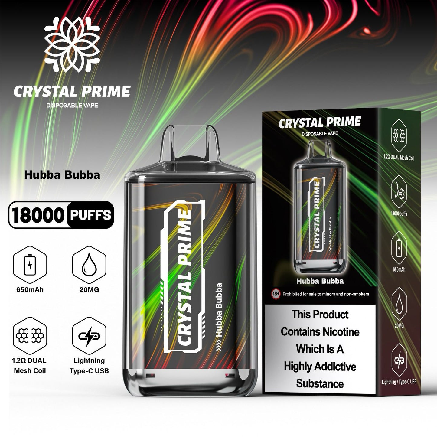 Crystal Prime Deluxe 18000 Puffs Disposable Box Of 10