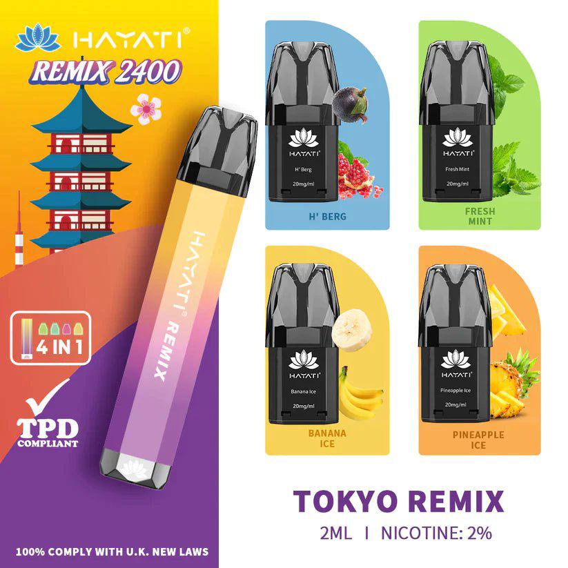 Hayati Remix 2400 Puffs 4 in 1 Disposable Vape Pod Kit (Pack of 10)