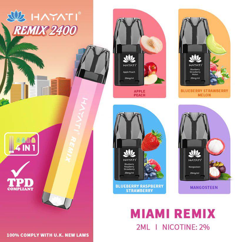 Hayati Remix 2400 Puffs 4 in 1 Disposable Vape Pod Kit (Pack of 10) — Buy Online UK | Rapid Vapes