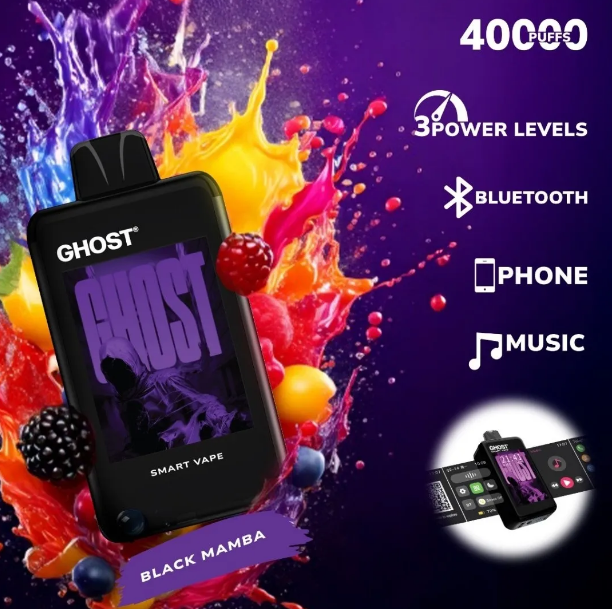 Ghost Smart Vape 40000 Puffs Disposable Vape UK, with  Purple colour and having Black mamba Flavour.