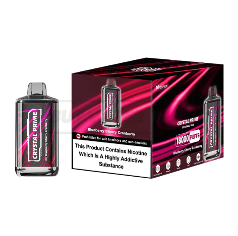 Crystal Prime Deluxe 18000 Puffs Disposable Vape device and a box of crystal prime 18000 Puffs vape.