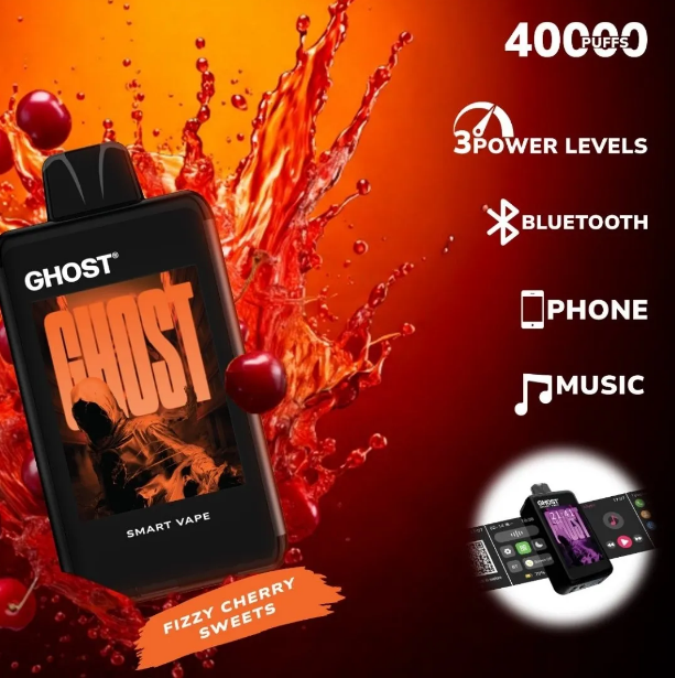 Ghost Smart Vape 40000 Puffs Disposable Vape UK, with  Orange colour and having Fizzy cherry sweet  Flavour.