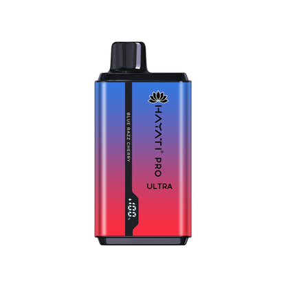 A disposable vape pod kits by Hayati Pro Ultra, in a blend of two colors blue and red, are designed for vaping.