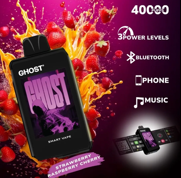 Ghost Smart Vape 40000 Puffs Disposable Vape UK, with  Pink colour and having Strawberry raspberry Cherry Flavour.